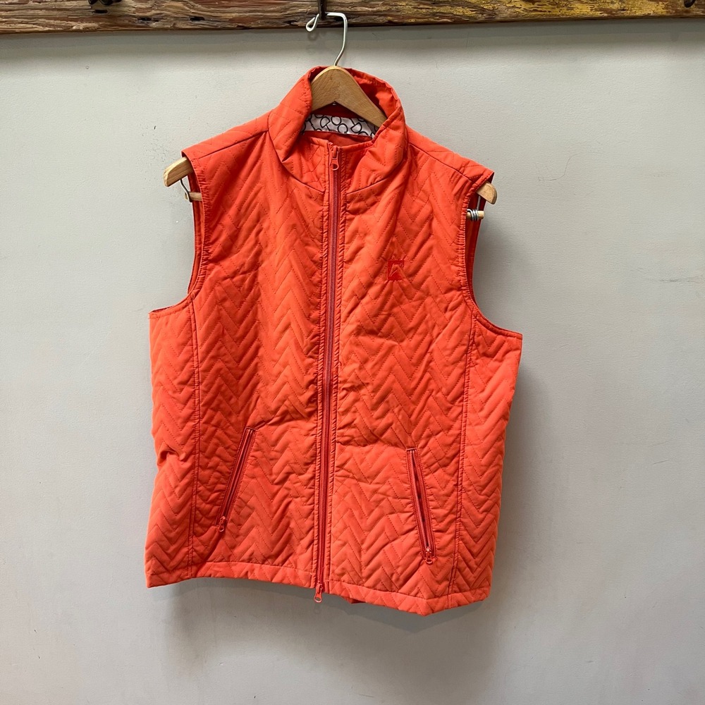 Riding Sport Quilted Vest Full Zip Pockets Equestrian Style Orange Large